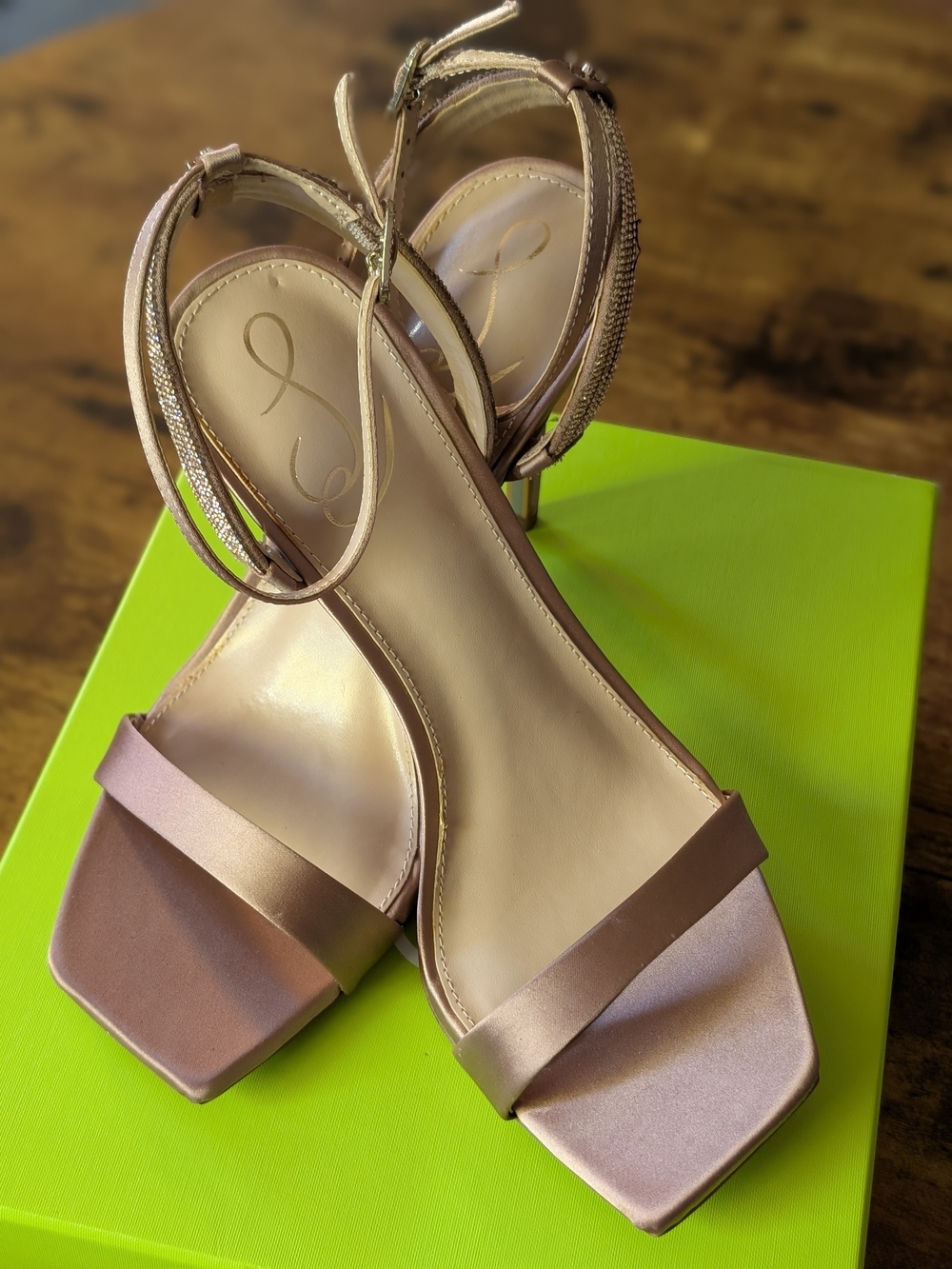 Sam Edelman Women’s Satin Ankle-Strap Sandals in Rose Gold